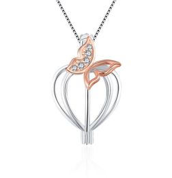 CLUCI 3pcs Silver 925 Rose Gold Pendant Locket Women Jewelry 925 Sterling Silver Zircon Butterfly Pearl Cage Pendant SC364SB 210319317355