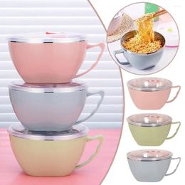 Bowls 1PCS Stainless Steel Bowl With Handle Solid Colour Anti Mixing Instant Kitchen Noodles Tableware Scalding Accessor H9C9