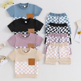 Clothing Sets Pudcoco Toddler Baby Boy Summer Clothes Checkerboard Print Short Sleeve Pocket T-Shirt Elastic Waist Shorts 2Pcs Outfit 0-3T