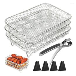 Double Boilers 3-layers Air Fryer Rack Stackable Grilling Stainless Steel Grid Anti Corrosion For Home Kitchens Accessories