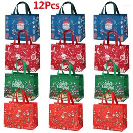 Gift Wrap 12PCS Christmas Bags Cartoon Cute Santa Elk Snowman Printing Non Woven Handbag Pressing Wholesale Party Supplies