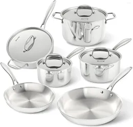 Cookware Sets Whole-Clad Tri-Ply Stainless Steel Induction Set 10PC Kitchen Pots And Pans 24.5 X 14. Inches