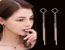 Fashion fourleaf grass silver needle Korean temperament female length personality wild earrings simple earrings christmas gifts j9473192