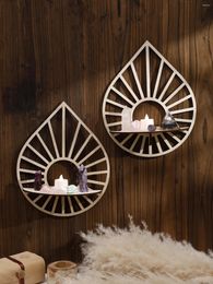 Decorative Plates Crystal Holder Wood Wall Shelf Drop-Shaped Display Stand Boho Home Decoration Mounted For Living Room Gift