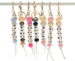 NEW Silicone Beaded Keychain Party Favor MAMA MRS GIRL BOY Letter Key Chain Car Pendant Women039s Jewelry Bag Accessories Mothe9374265