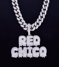 With 20MM Cuban Chain Custom Name Drip Letter Chain Pendants Necklaces Men Zircon Hip Hop Jewelry3777890