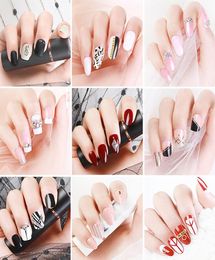 24PCS Full Cover Fake Nail Tips Reusable False Nail Art Form Mixed Size Extension Tips With Adhesive Sticker Manicure Tool7060046