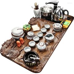 Tea Trays Rectangular Vintage Wood Drainage Solid Black Rectangula BambooTray Ceramic Teaware Bandeja Madera Home Accessories