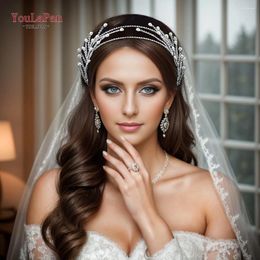 Hair Clips TOPQUEEN Exquisite Rhinestone Hairband Bridal Wedding Crystal Bling Tiaras Woman Dress Beaded Head Piece Pearl Hairwear HP605
