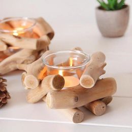 Candle Holders Retro Wooden Driftwood Holder Candlestick Romantic Dinner Table Decor