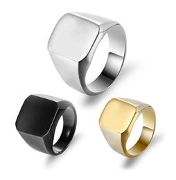 Cluster Rings Men Simple Club Pinky Signet Ring Glossy Ornate Stainless Steel Band Classic Anillos Gold Tone Male Square Jewelry5000402