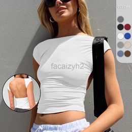 Women's T Shirt sexy Tees Y2K short sleeved T-shirt, front back, women's breathable nylon knitted tight bottomed shirt Plus Size tops