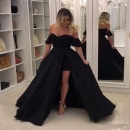 2022 New Black Prom Dress Off The Shoulder With Detachable Train Short Inside Long Formal Gowns Evening Party Dresses 194g