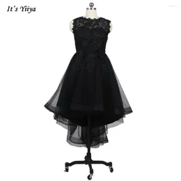 Party Dresses It's YiiYa Black Evening Sleeveless Lace Tulle O-neck High-Low -Length Plus Size Women Formal Dress MX014