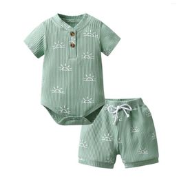 Clothing Sets 2PCS Born Infant Baby Boy Casual Clothes Set Short Sleeves V-Neck Romper Bodysuit Top Shorts Outfit Homewear