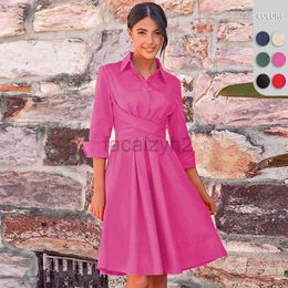 Casual Dresses Designer Dress Women's Solid Colour Dress Autumn Temperament Shirt Middle Skirt Tie up Waist A-line Skirt Plus size Dresses