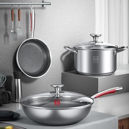 Cookware Sets Kitchen Stainless Steel Set 3 Piece Non Stick Pot Cooking Food Frying Wok Pan Home Pots And Pans