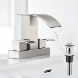 Bathroom Sink Faucets With Up Drain Stopper & Supply Lines - 4 Inch 2 Handles Centerset Faucet Or 3 Hole Lavatory Vanity Mixer