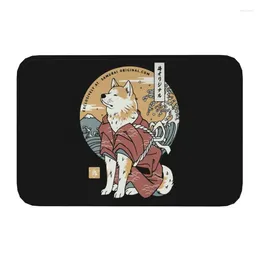 Carpets Custom Akita Dog Samurai Warrior Doormat Anti-Slip Welcome Kitchen Door Floor Mats Japanese Cartoon Animal Rug Carpet Footpad