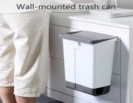 Kitchen Trash Can Plastic Wall Mounted Trash Bin Waste Recycle Compost Bin Garbage Bag Holder Waste Container Bathroom Dustbin Y208467558