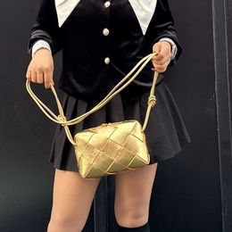 2024 New Fashionable and Trendy Cowhide Handmade Woven Bag Single Shoulder Diagonal Cross Small Square Bag with Rope Knot Handheld Bag 240511