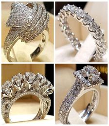 30pcslot mixed Crystal White Round Single Ring Brand Luxury Promise Silver Engagement Ring Vintage Bridal Wedding Rings for Woman4816605