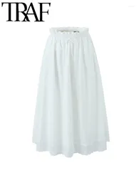 Skirts GAL 2024 Summer Embroidery Women Long Elastic High Waisted A-Line Loose Female Midi Skirt With Lining Y2K