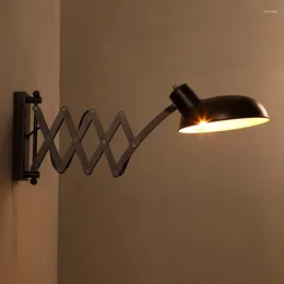 Wall Lamp Loft Vintage Black Iron Stretch Retractable Sconce Arm Swing Light Deco Arandela Length Adjustable
