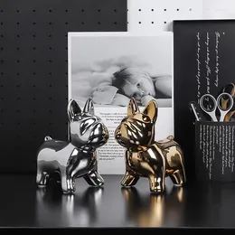 Decorative Figurines Kawaii Animal Dog Sculpture Ornament Piggy Bank Home Interior Decoration Crafts Gift For Kids Modern Electroplating