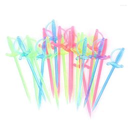 Forks 40Pcs Sword Mixed Colour Fruit Fork Plastic Buffet Sticks For Cocktail Snack Disposable Bar Plate