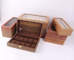 Watch Boxes Cases Luxury Wooden Box Case Holder Stand Casket Display Storage Organiser 12 Seats Square Buckle Lock Present Cabin1117155