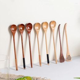 Spoons Wooden Spoon Mixing Rice Salad Long Handle Dessert Condiment Sugar Salt Spice Tableware Kitchen Tools