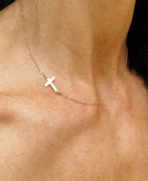 Minimalist Gold Silver Color Chain Cross Choker Necklace For Women Simple Side Wear Small Pendant Collares Chokers7324761