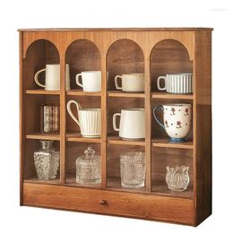 Kitchen Storage Vintage Wood Organising Shelf Multi-compartment Cup Holder Creative Arched Cabinets Home Decoration Makeup Organiser