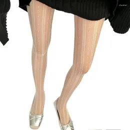 Women Socks Sexy Fishnet Colored Fine Mesh Tights Stockings Aesthetic Hollowed Out Striped Flower Jacquard Pantyhose Leggings