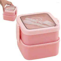 Dinnerware Stackable Containers For Kids Lunch Box Storage Double Buckle Separate Cutlery And Anti-Scalding