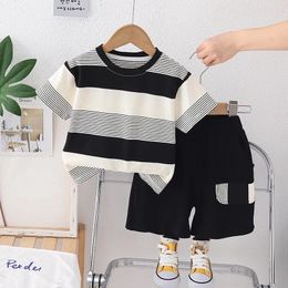 Clothing Sets 2024 Designer Baby Boy 18 Months Old Summer Clothes For Kids Black White Striped Short Sleeve T-shirts Shorts Boys Outfits Set