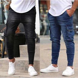 Men's Jeans Mens Multi Pocket Zipper Decorative Elastic Workwear Jeans New Stylew0kr