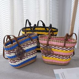 Grass single shoulder womens hollowed out design handmade mixed color casual and simple grass woven bag