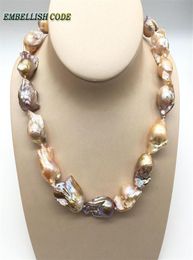 Large baroque pearl Irregular statement necklace tissue nucleated flameball peach purple mixed natural pearls popular jewelry 10206704294