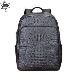 Backpack Luxurious First Layer Cowhide Leather Crocodile Pattern Men Black 15.6 Inches Laptop Business Travel Bag High Capacity