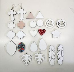 Sublimation Blank Earrings 16 Styles Thermal Transfer Printing DIY Star Heart Flower Leaf Shaped DIY Earring Gift Party Favors2436085