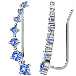 Backs Earrings 1pair Korean Fashion 7 Crystals Ear Cuffs Clip Piercing Blue Colour Cubic Zirconia CZ Hypoallergenic Pierced