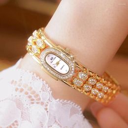 Wristwatches BS Retro Bracelet Style Oval Water Diamond Women's Watch Gold Small Chain Quartz Waterproof Clock FA1729