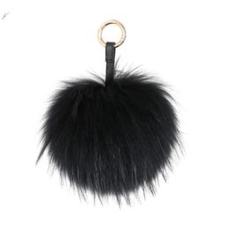 Keychains y Real Fur Ball Keychain Puff Craft DIY Pompom Black Pom Keyring Uk Charm Women Bag Accessories Gift3225168