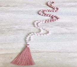 Rhodonite RoseQuartz Necklace 108 Mala Beads Necklace Hand Knotted Necklaces Taeesl Necklaces Prayer Meditation Beads270i2885662