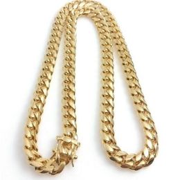 14k Yellow Gold Plated Men Miami Cuban Chain Necklace 24 14mm 227J