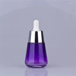 Storage Bottles 100pcs 30ml Purple Glass Oil 30 ML Silver Cover Cosmetics Packaging Luxury 1 Ounce Dropper Empty