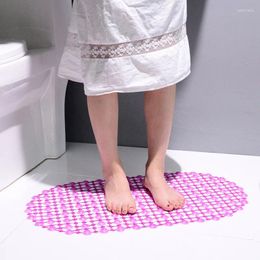 Bath Mats 1pc Solid Colour Anti-skid With Suction Oval Soft Bathroom Accessories Foot Pad Waterproof Grid Type Shower