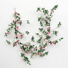 Decorative Flowers Silk Roses String Ivy Vine With Green Leaves For Home Wedding Decoration Fake Leaf DIY Hanging Garland Artificial